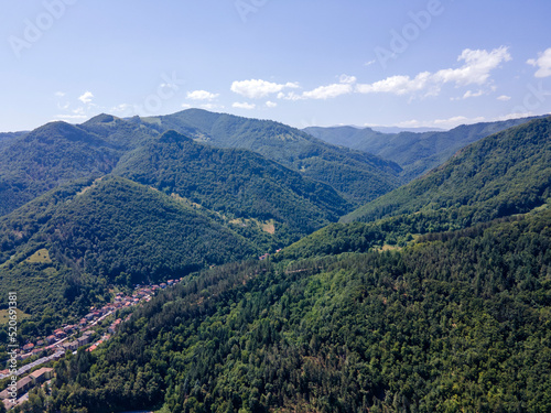 Fototapeta Naklejka Na Ścianę i Meble -  Aerial view of Balkan Mountain near town of Teteven, Bulgaria