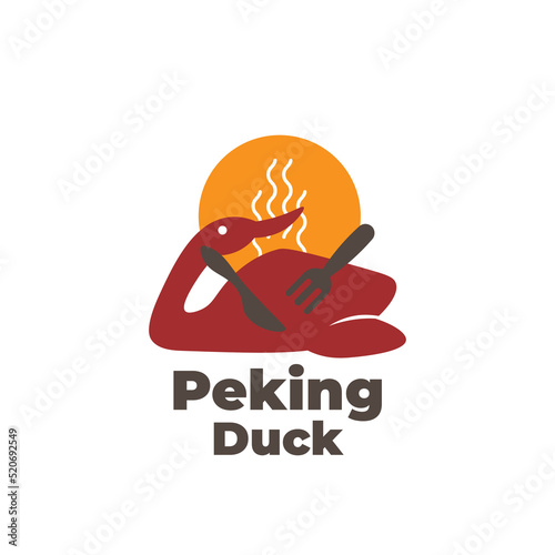 Hot Red Peking Duck with a Knife and Fork Vector illustration Logo