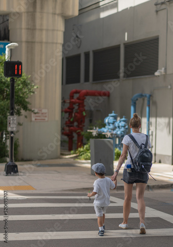 children walking in the city mother street boy life summer miami Brickell  © Alberto GV PHOTOGRAP
