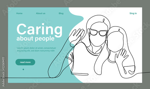 Charity and help from community of tiny volunteers. People giving care. Voluntary, sponsorship, altruism concept for banner, website design or landing web page. Vector illustration