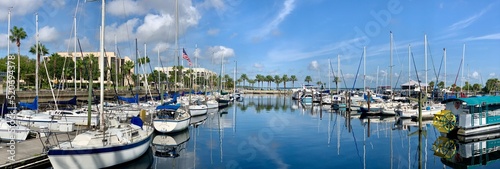 Sailboats in marina harbor at Lake Monroe near downtown Sanford north of Orlando, Florida.  photo