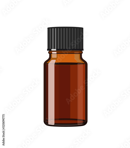 Brown glass essential oil bottle with cap, vector illustration isolated on white background
