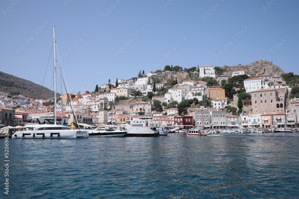 Beautiful view of sea with boats and coastal city