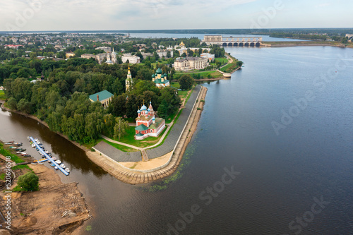 Wallpaper Mural Drone view of the Volga River and temples, as well as residential areas in the city of Uglich in the summer afternoon, Russia Torontodigital.ca