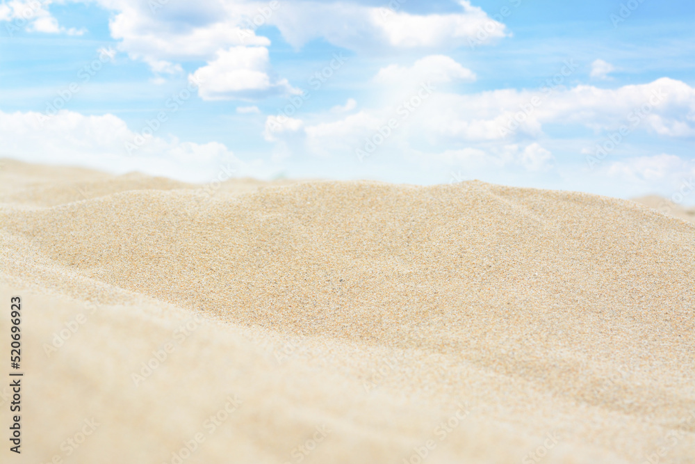 Beautiful view of sandy beach on summer day, closeup Beautiful view of sandy beach on summer day, closeup