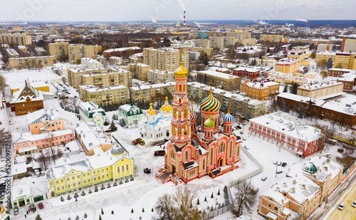 Top view of the Cathedral of the Ascension of the Lord in the city of Tambov. Russia