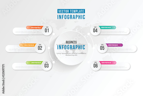 Business infographic circle shape six option, process or step for presentation. Can be used for presentations, workflow layout, banners and web design. Business concept with 6 options, steps, parts.