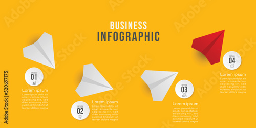 Vector Infographic design with paper planes and 4 options or steps. Infographics for business concept. Can be used for presentations banner, workflow layout, process diagram, flow chart, info graph photo