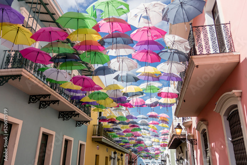 Obraz na płótnie colorful umbrellas on Calle Fortaleza in puerto rico