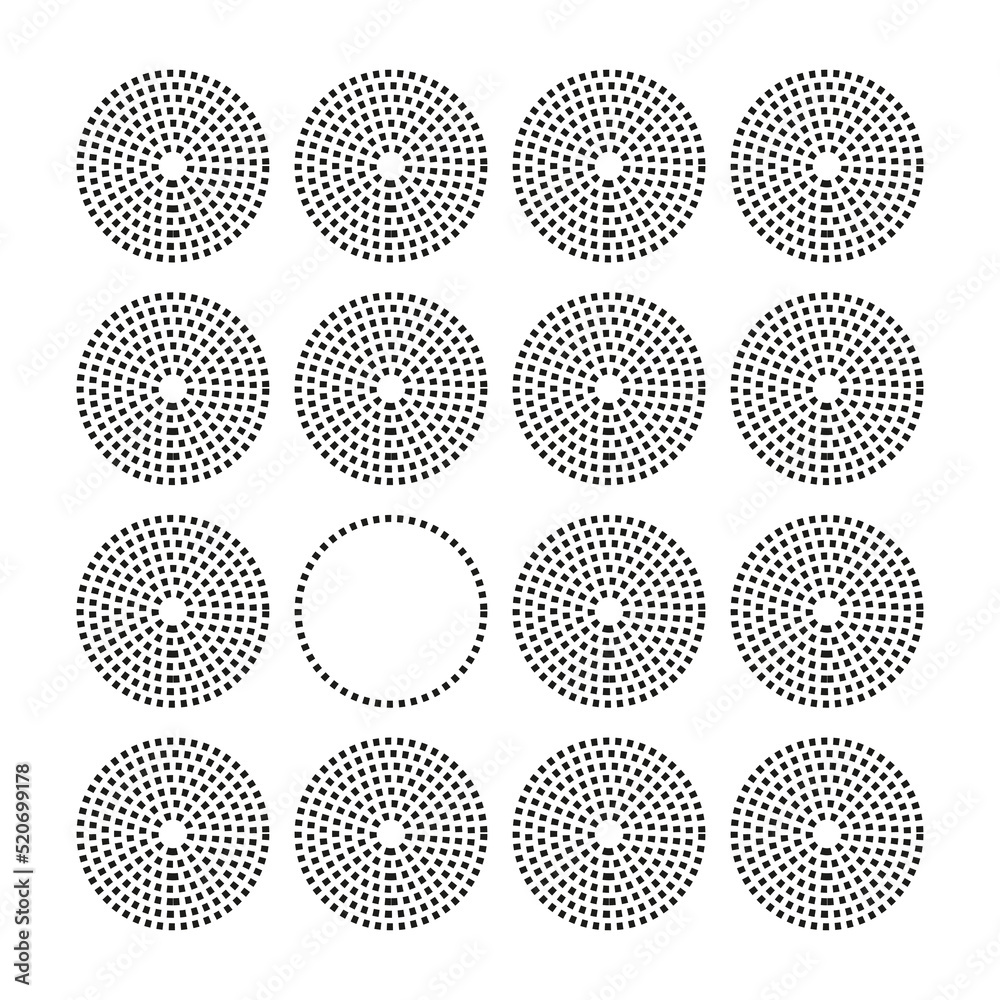 Circles from dots set. Pop art dot. Design element. Vector illustration. stock image.