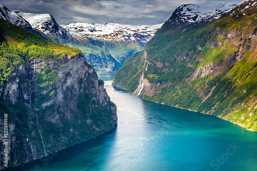 Bild auf Leinwand Gierangerfjord and Seven Sisters Waterfalls, Norway, Northern Europe