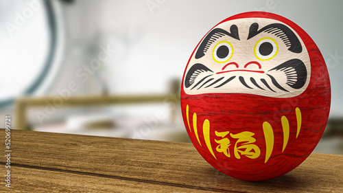 daruma Japanese doll on wood table 3d rendering photo