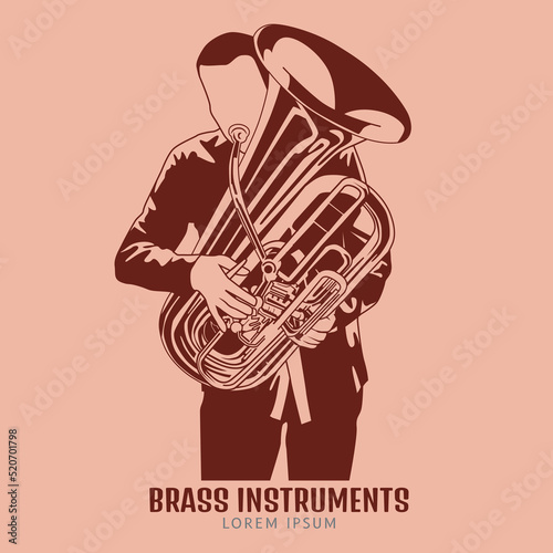 Concentration tuba player brass instrument blowing