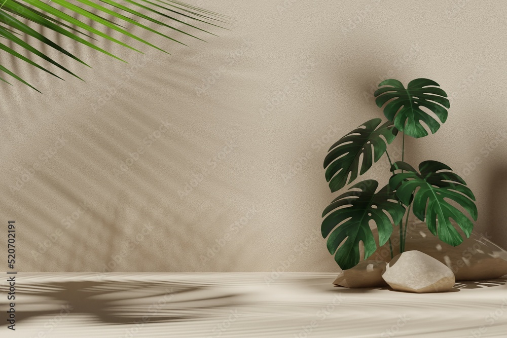 Obraz premium Empty 3D display product beige minimal scene with geometric podium platform.Cosmetics or beauty product promotion mockup. 3D render illustration.