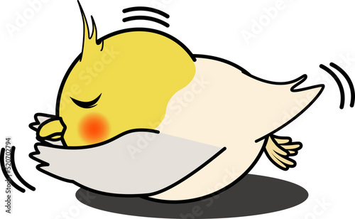 横になって翼を伸ばす可愛いオカメインコ