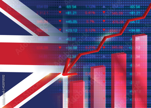 Economic crisis in UK.Financial crisis concept.British flag with stock chart