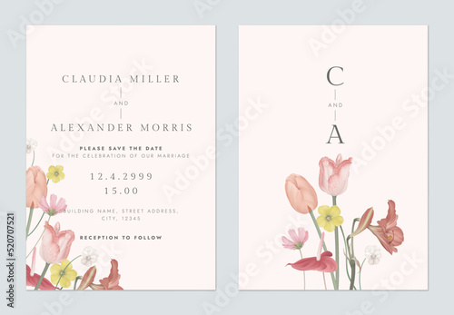 Floral wedding invitation card template design, flower bouquet