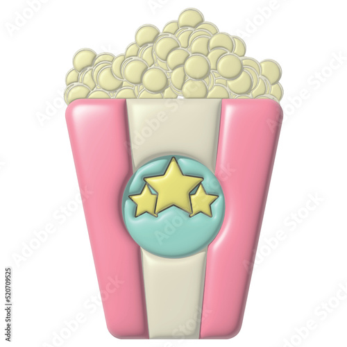 3d Popcorn Snack in Striped Bucket Isolated 