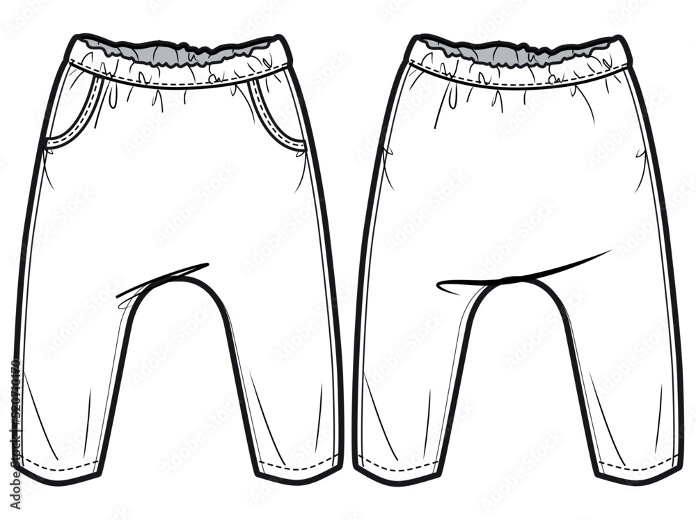 Infant Newborn Baby Pant, Diaper Cut Pant Front and Back View. fashion