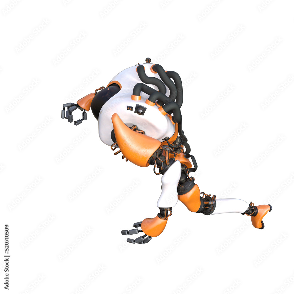 Cartoon character roboter isolated on white background. Character for collages, Clipart, photobashing. 3d rendering illustration.