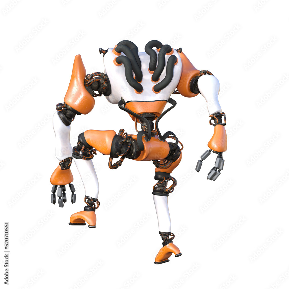 Cartoon character roboter isolated on white background. Character for collages, Clipart, photobashing. 3d rendering illustration.