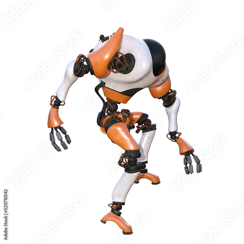 Cartoon character roboter isolated on white background. Character for collages, Clipart, photobashing. 3d rendering illustration.