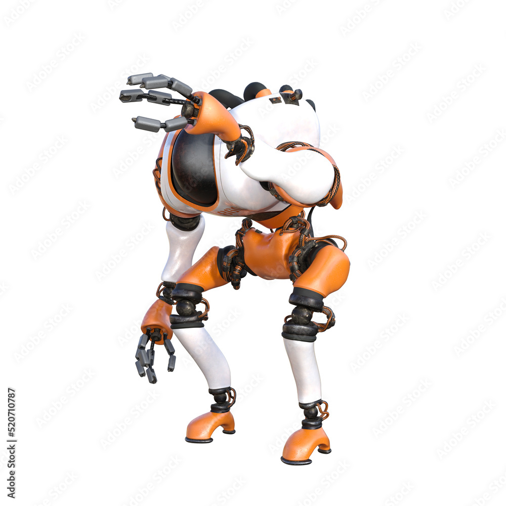 Cartoon character roboter isolated on white background. Character for collages, Clipart, photobashing. 3d rendering illustration.