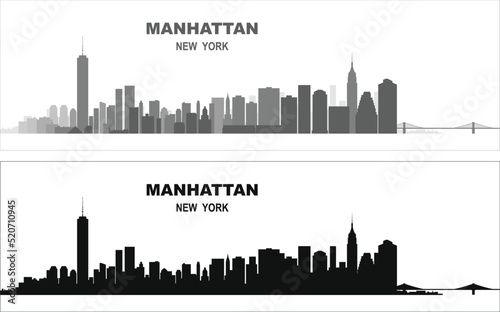 Layered editable vector illustration silhouette of Manhattan  New York City  USA  each building is on a separate layer.