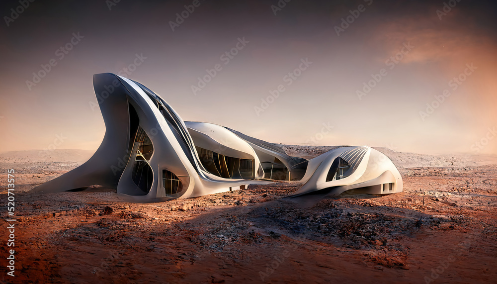 Futuristic building on mars Zaha Hadid style, Large Scandinavian style