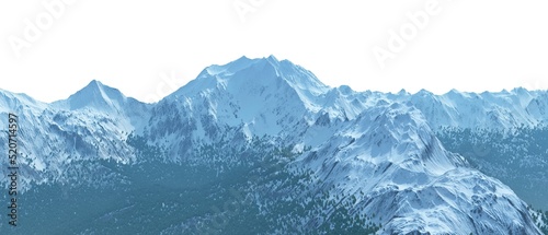 Fotografiet Snowy mountains Isolate on white background 3d illustration