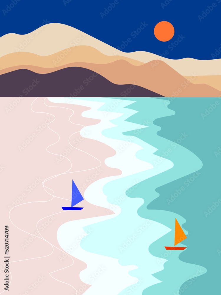 Beautiful mountain and sea, beach view landscape vector illustration background. Beautiful mountain and sea, beach view landscape vector illustration background.