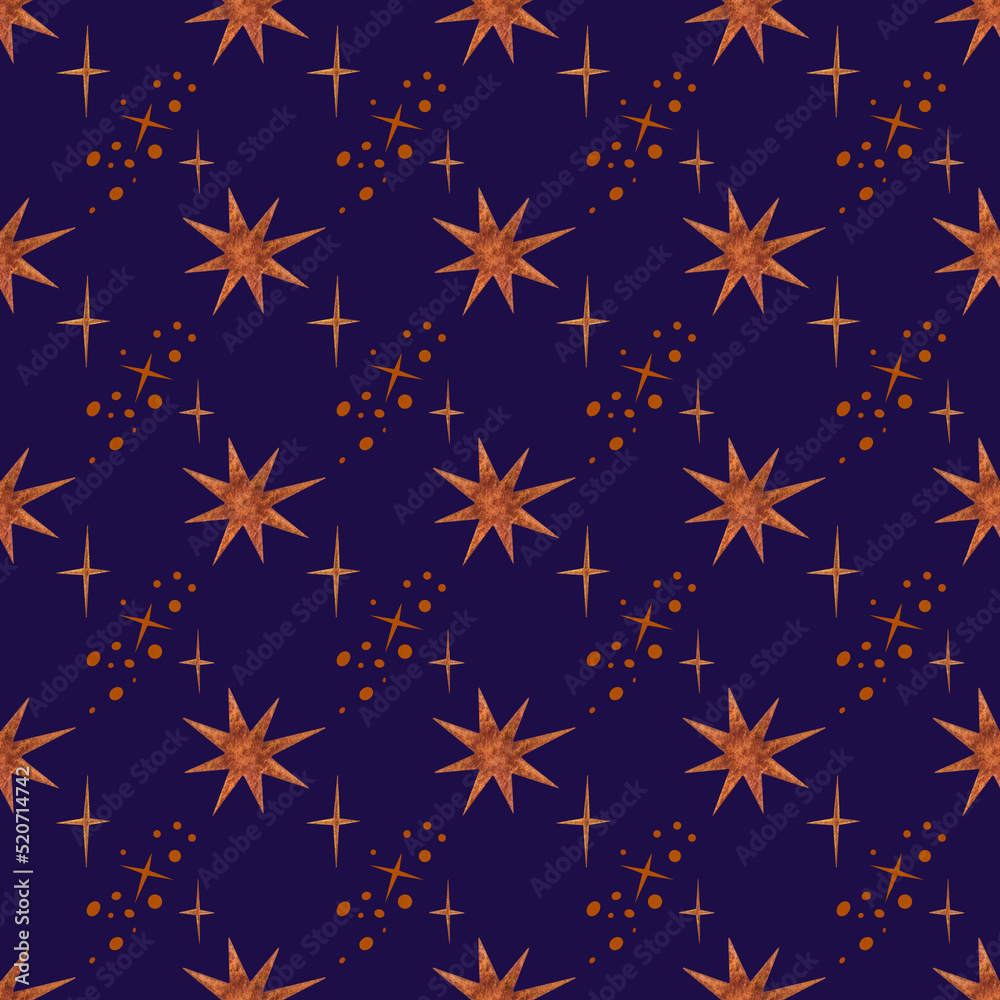 Seamless space pattern with stars, hand drawn in watercolor. Seamless space pattern with stars, hand drawn in watercolor.
