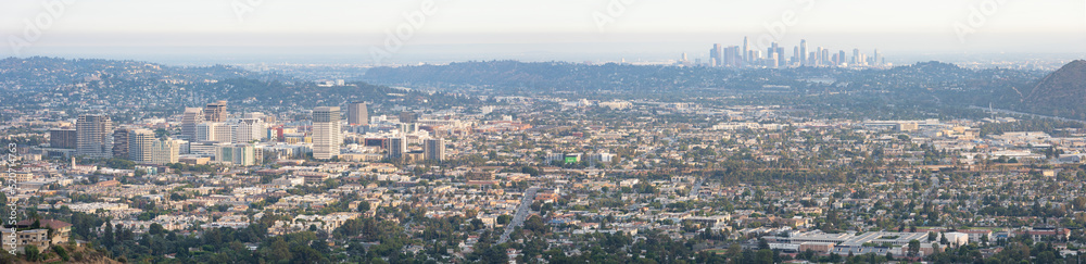 Panorama of Glendale skyline with the Los Angeles skyline in the distance