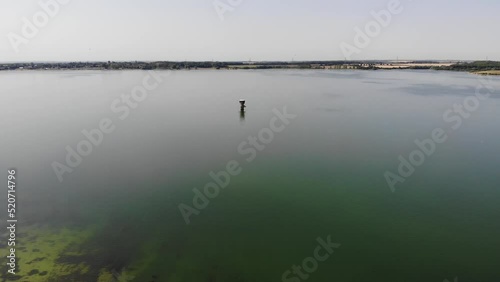 Drone shot of the Grafham Reservoir in Cambridgeshire, UK.  28.07.22 photo