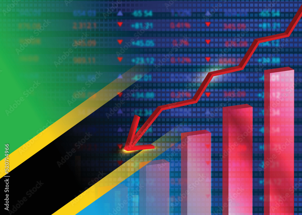 Fototapeta premium Economic crisis in Tanzania.Financial crisis concept.Tanzanian flag with stock chart