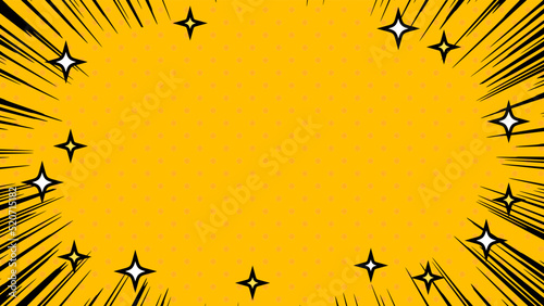 黒い集中線とキラキラのポップなワイドフレーム　黄色背景