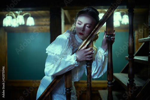wary girl in night house