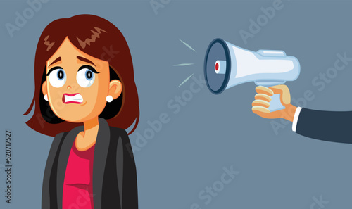 Employee Being Yelled at by Angry Boss Vector Cartoon Illustration. Office worked being fired by furious manager 
