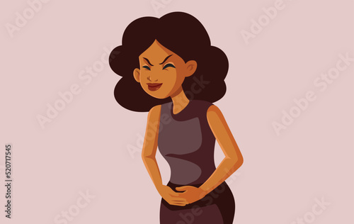 Ill Girl Suffering from Pre-Menstrual Pains Vector Illustration. Unwell woman having belly ache and hurt from PMS
