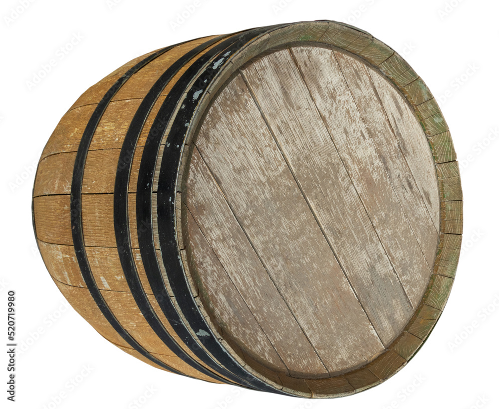 Old wooden wine barrel with black rings isolated on white background. foto  de Stock | Adobe Stock