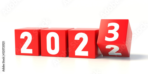 2023 New Year change, beginning concept. Red cube isolated on white © Rawf8