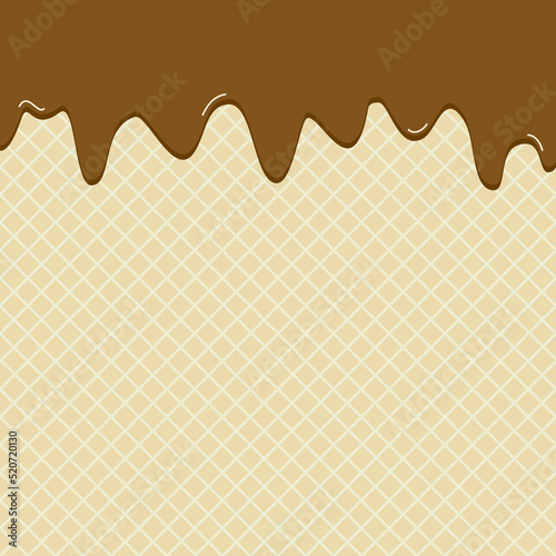 Vector - Chocolate, Syrup melted on wafer background. Dessert, sweet.