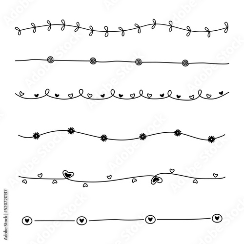 Vector - Collection of doodle black line with heart, flower. Hand drawing. Can be use decorate any card, web. Minimal, Simple style.