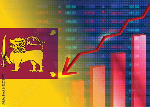 Economic crisis in Sri Lanka.Financial crisis concept.Sri Lankan flag with stock chart
