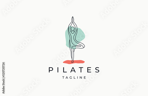 Pilates yoga logo icon design template flat vector illustration