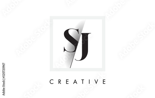 SJ Serif Letter Logo Design with Creative Intersected Cut.