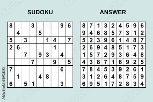 Vector sudoku with answer 468. Puzzle game with numbers.