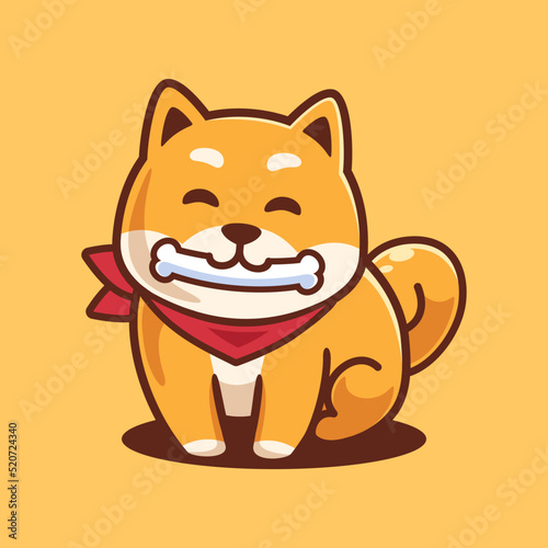 Shiba Inu Bite Bone Cartoon Character