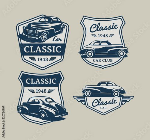 Set of Hand Drawn Vintage style of muscle and classic cars badge