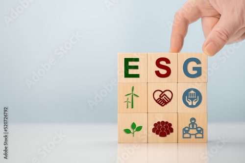 ESG icon for Environment Social and Governance, World sustainable environment concept. Sustainable corporation development. ESG modernization development by using technology of renewable resources